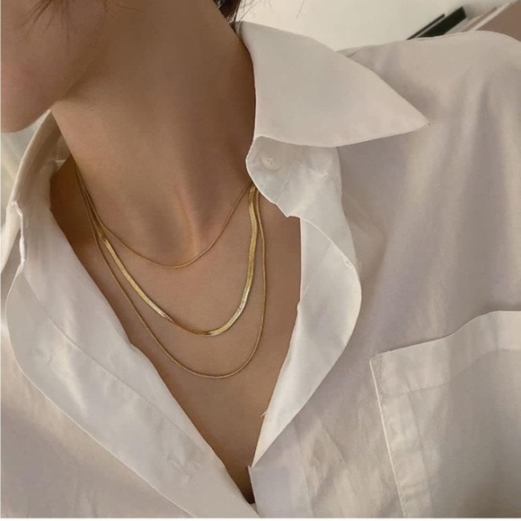 GOLD 14k Gold Plated 3pc Herringbone Necklace Set - Picture 3 of 3